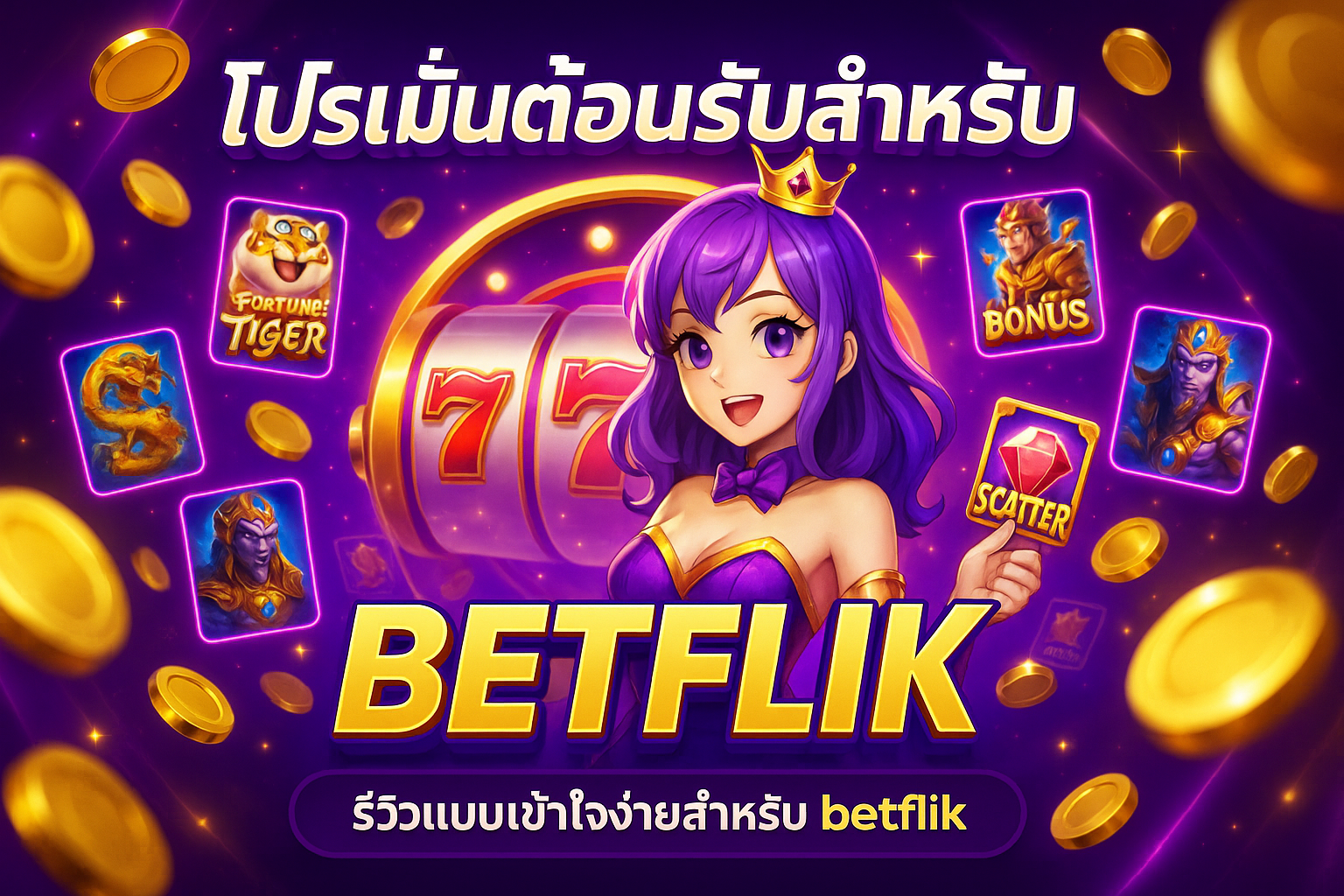 ภาพโปรโมชั่นต้อนรับของ betflik แสดงของขวัญ กระเป๋าเงินและเหรียญ เหมาะสำหรับผู้เล่นทุนน้อย