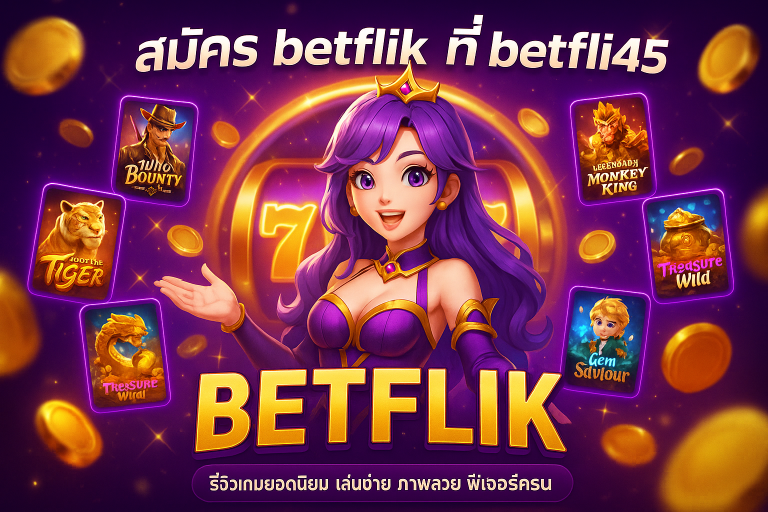 ภาพหน้าปกสมัคร betflik45 แสดงผู้เล่นถือมือถือที่มีหน้าจอสมัคร betflik พร้อมไอคอนสล็อต เหรียญทอง และป้ายโปรต้อนรับสำหรับผู้เล่นทุนน้อย