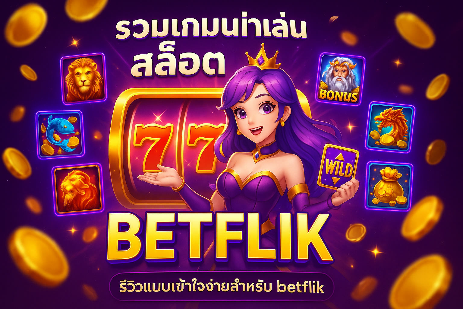 ภาพรวมเกมสล็อตน่าเล่นบน betflik แสดงหน้าจอเกมหลายค่าย รีลผลไม้และสัญลักษณ์แจ็กพอต